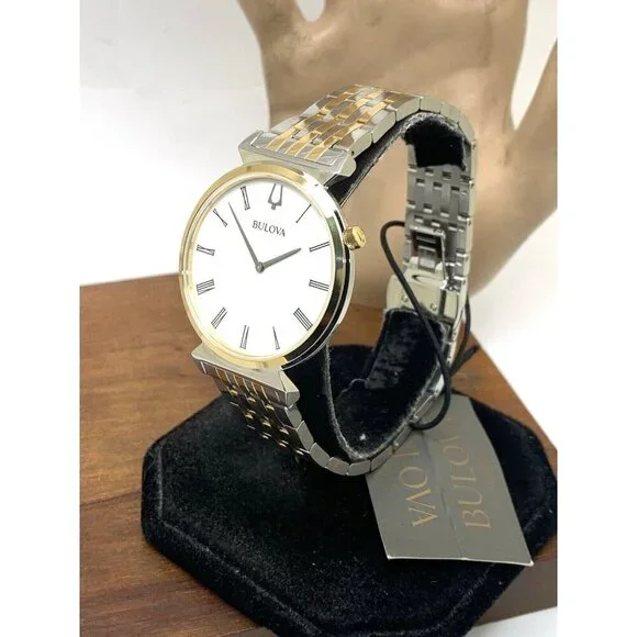 Bulova Men's Watch 98A233 Regatta Quartz White Dial Two Tone Gold Silver Steel